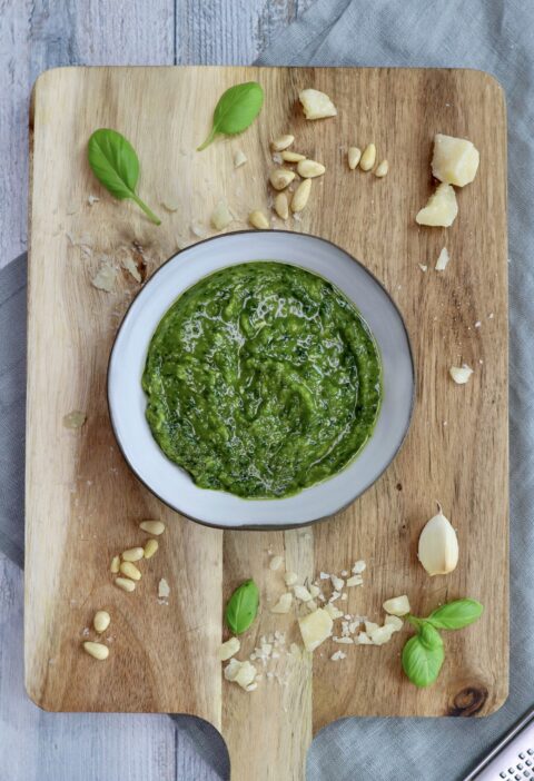 Pesto made of basil and parmesan cheese