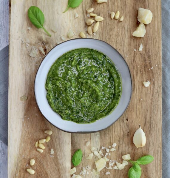 Pesto made of basil and parmesan cheese