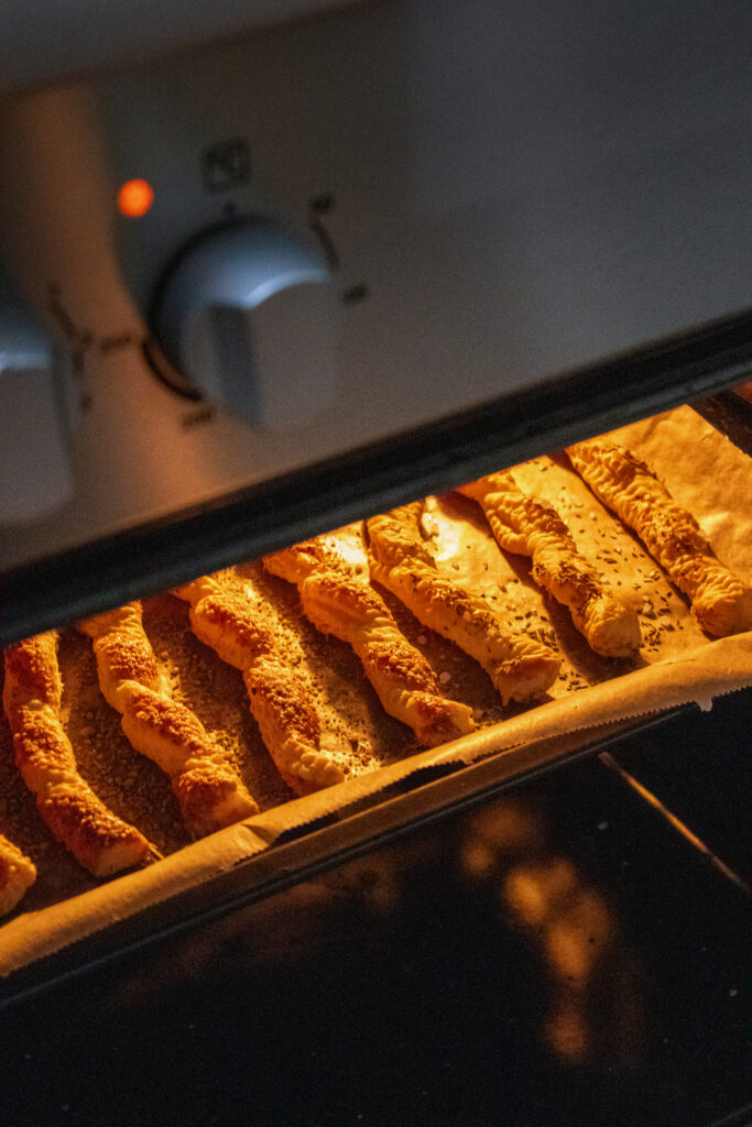 Puff Pastry Bread Sticks in the Oven