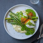 Green Grilled Asparagus with Poached Eggs and Spinach Sauce